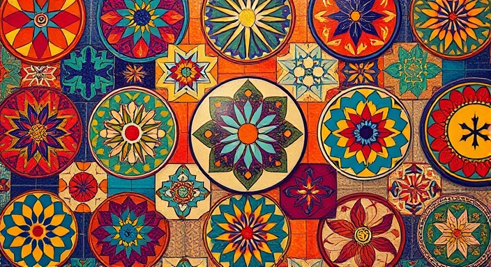 Colorful tiles with patterns